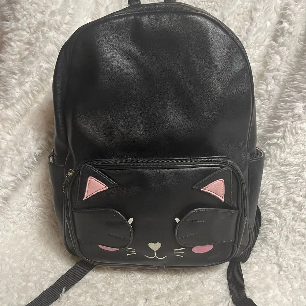 Betsey Johnson synthetic Black Cat Face pick a boo Medium Backpack.